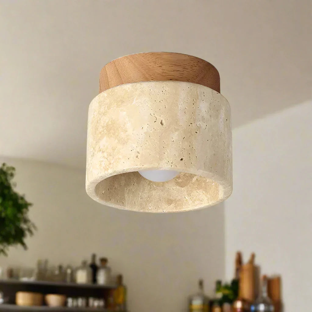 Japanse Plafondlamp in Crème met Marmeren Ontwerp – Minimalistisch en Elegant