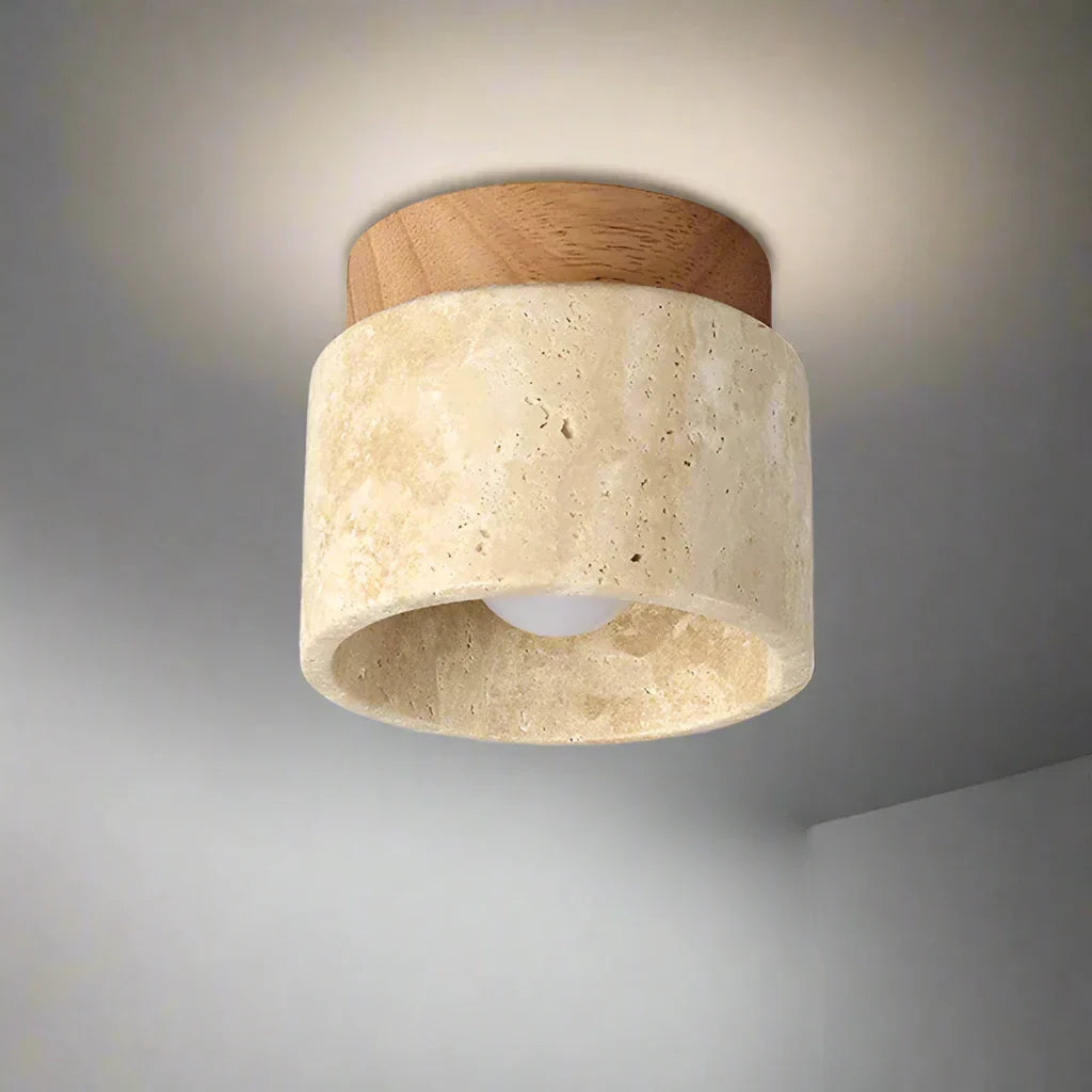 Japanse Plafondlamp in Crème met Marmeren Ontwerp – Minimalistisch en Elegant