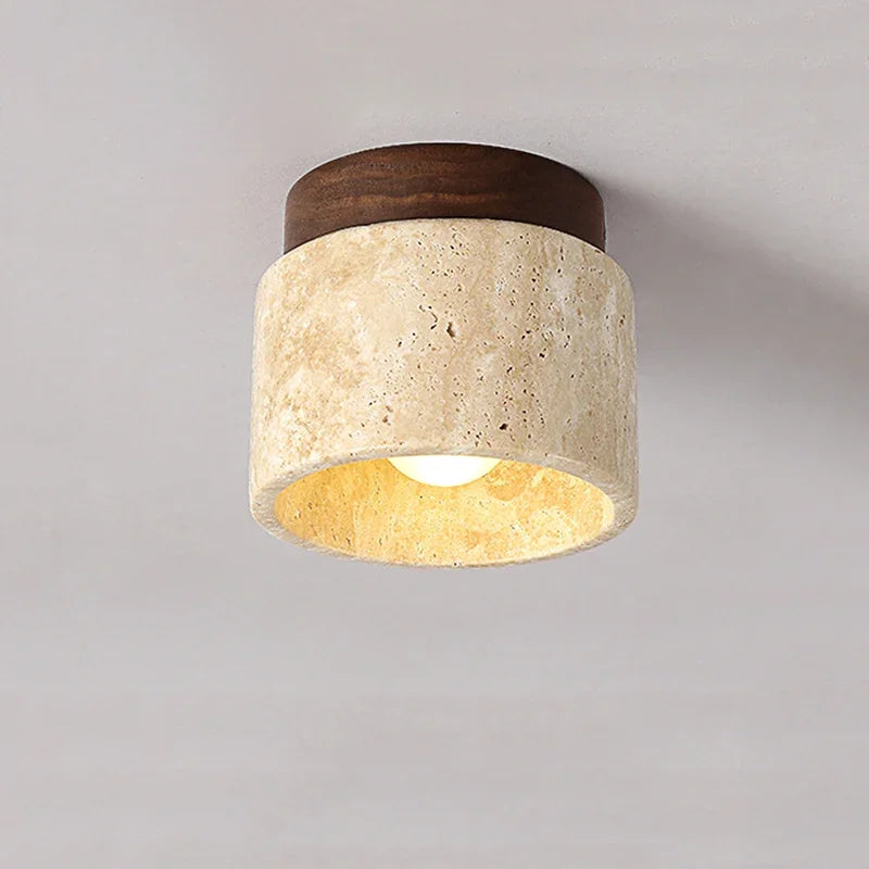 Japanse Plafondlamp in Crème met Marmeren Ontwerp – Minimalistisch en Elegant