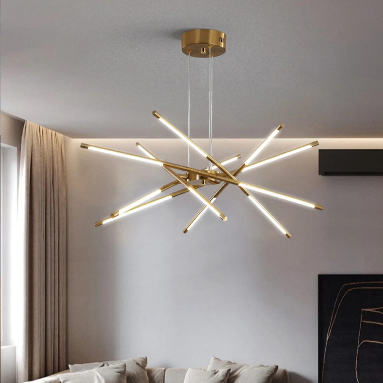 Gouden Kroonluchter met Modern Ontwerp en LED Verlichting voor Elegante Interieurs