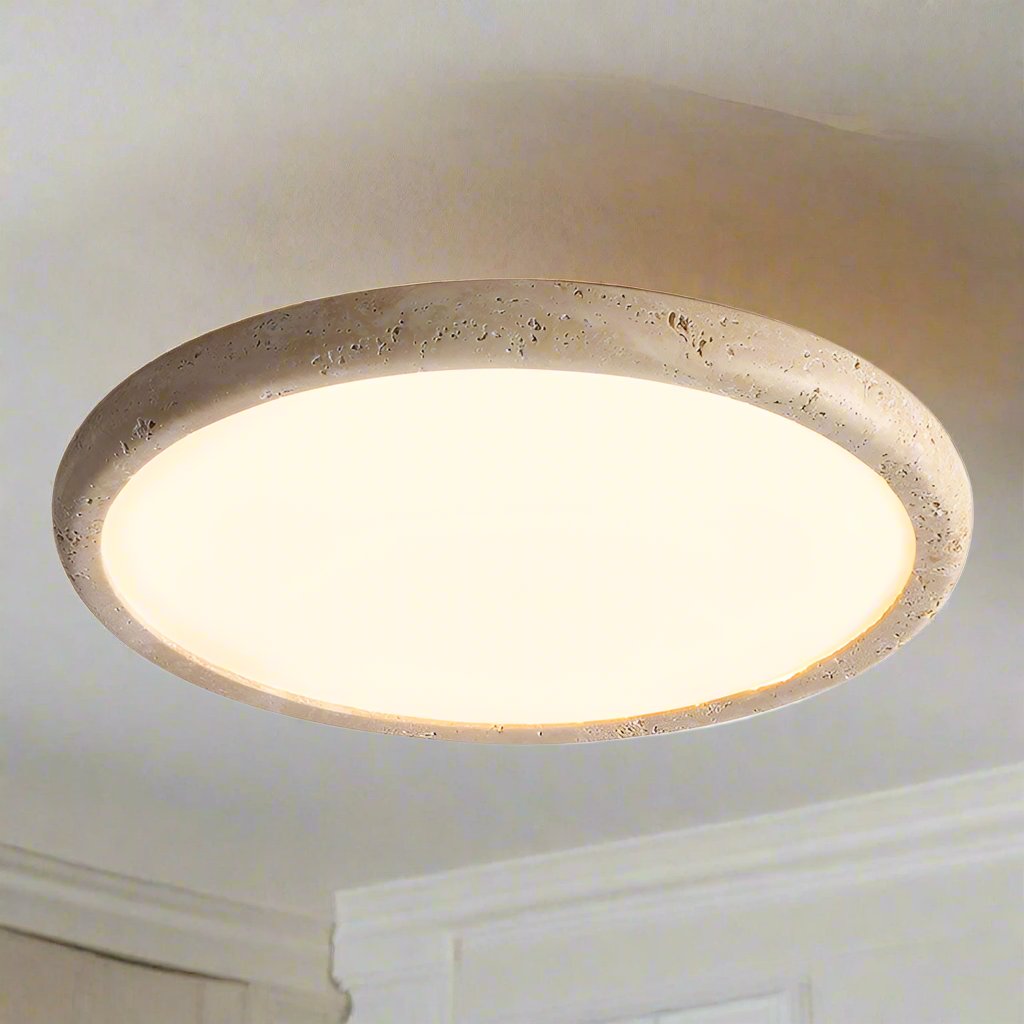 LED Plafondlamp van Travertinsteen – Unieke Plafonnière voor Slaapkamer, Woonkamer en Entree – Ø38 cm, Neutraal Licht