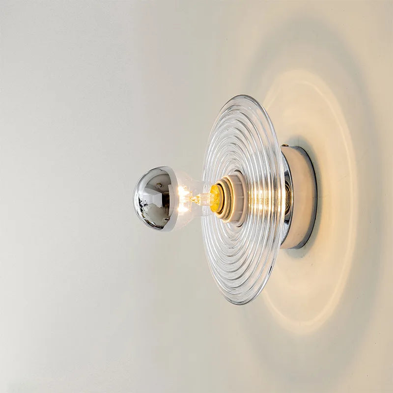 Vintage Glass LED Wandlamp met Watergolfstructuur – Retro Design voor Sfeervolle Verlichting