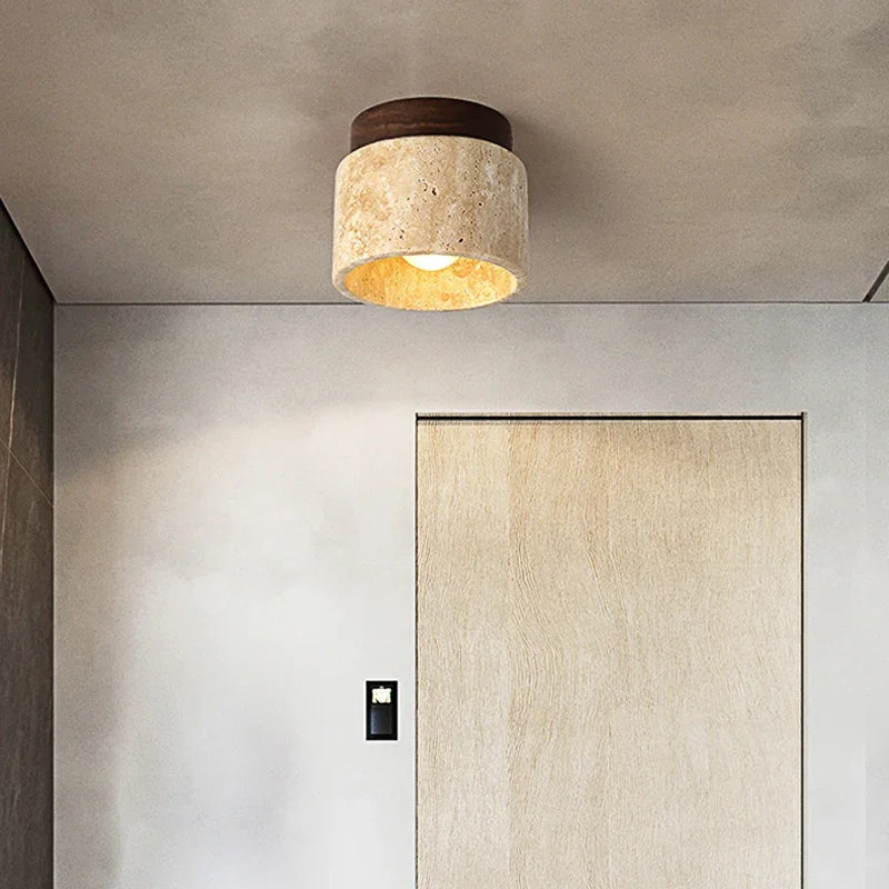 Japanse Plafondlamp in Crème met Marmeren Ontwerp – Minimalistisch en Elegant