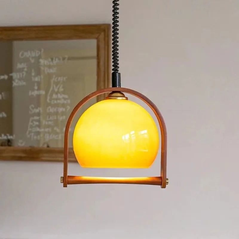 Hanglamp Eettafel van Hout en Glas - Industriele Woonkamer Lamp met E14 LED Verlichting - Ø30 cm Retro Design