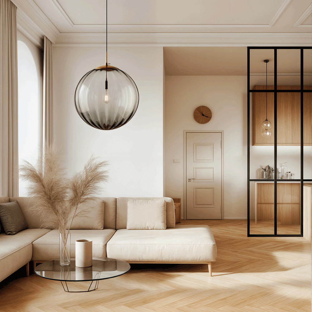 Glazen Bol Hanglamp met Warme Verlichting – Tijdloos Ontwerp voor Eetkamer en Slaapkamer