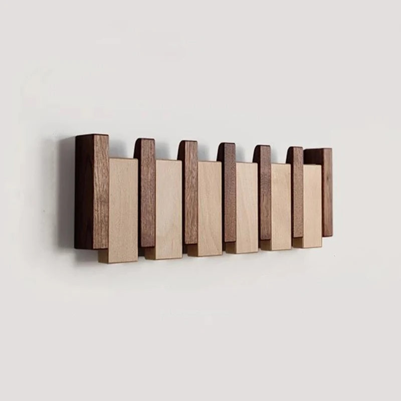 Handgemaakte Wandkapstok van Hout met Inklapbare Haken – Piano Coatrack