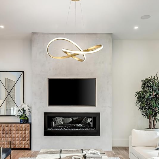 Minimalistische Gouden Hanglamp Ø57cm met Ingebouwde LED – Elegante Eetkamer Lamp voor Woonkamer of Eettafel