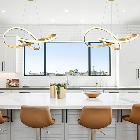 Minimalistische Gouden Hanglamp Ø57cm met Ingebouwde LED – Elegante Eetkamer Lamp voor Woonkamer of Eettafel