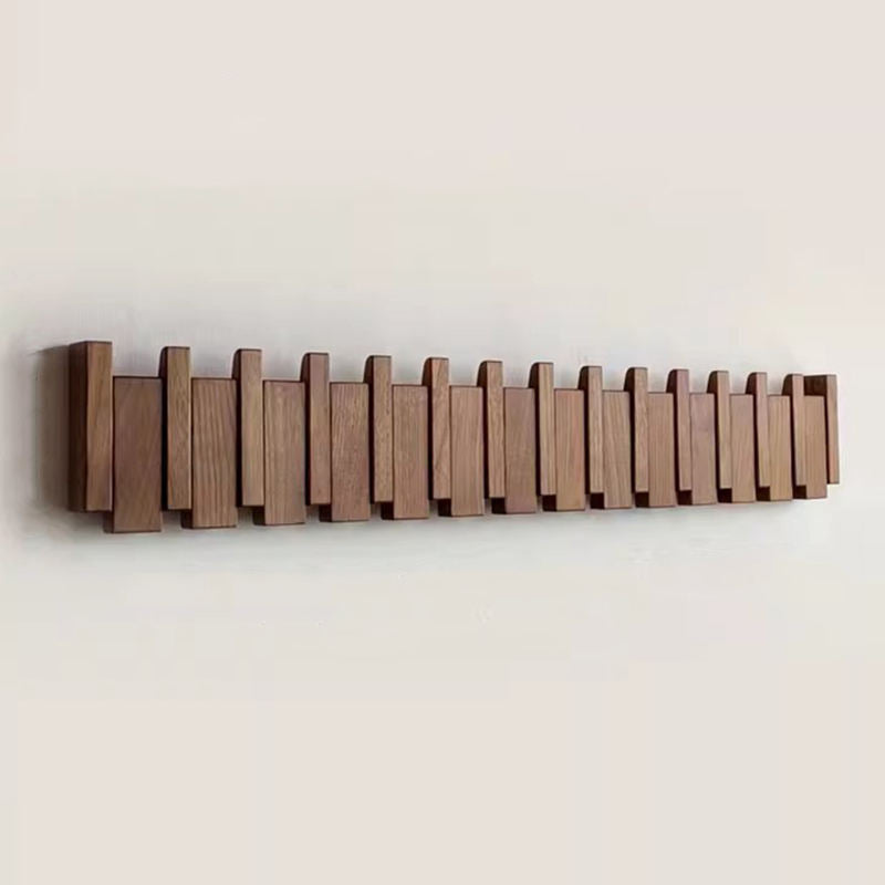 Handgemaakte Wandkapstok van Hout met Inklapbare Haken – Piano Coatrack