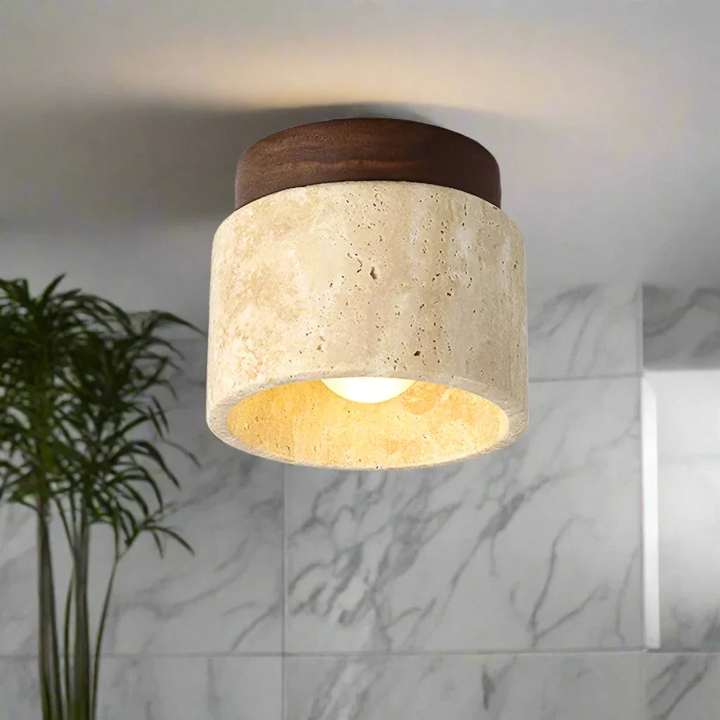 Japanse Plafondlamp in Crème met Marmeren Ontwerp – Minimalistisch en Elegant