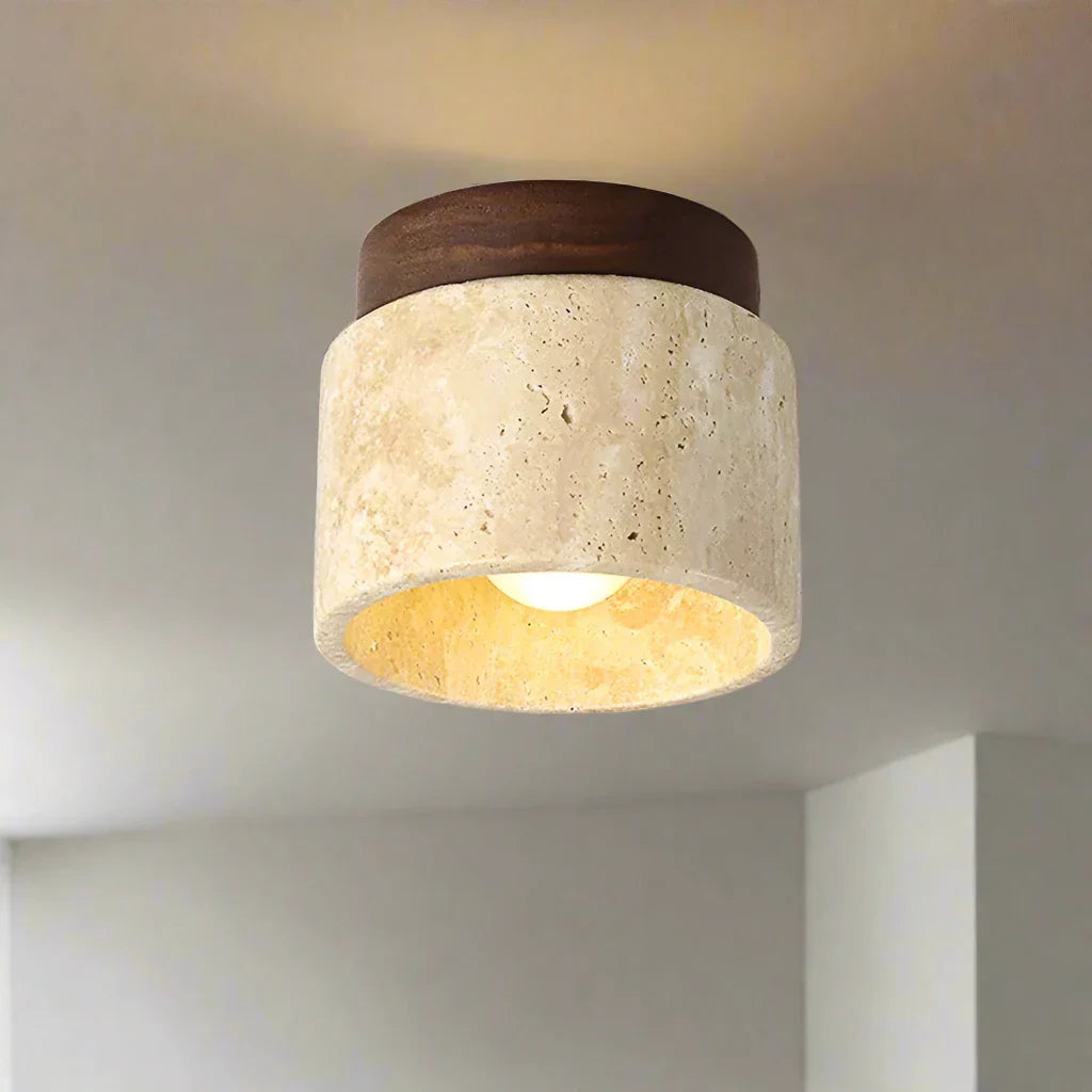 Japanse Plafondlamp in Crème met Marmeren Ontwerp – Minimalistisch en Elegant