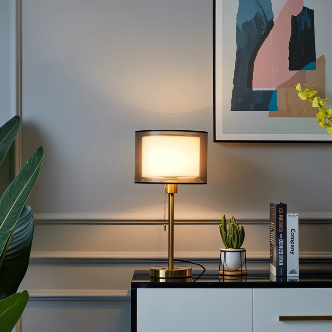 NARA - Vintage Tafellamp met Dubbele Stoffen Kap - Warm Wit Licht voor Sfeervolle Verlichting in Woonkamer of Slaapkamer 4