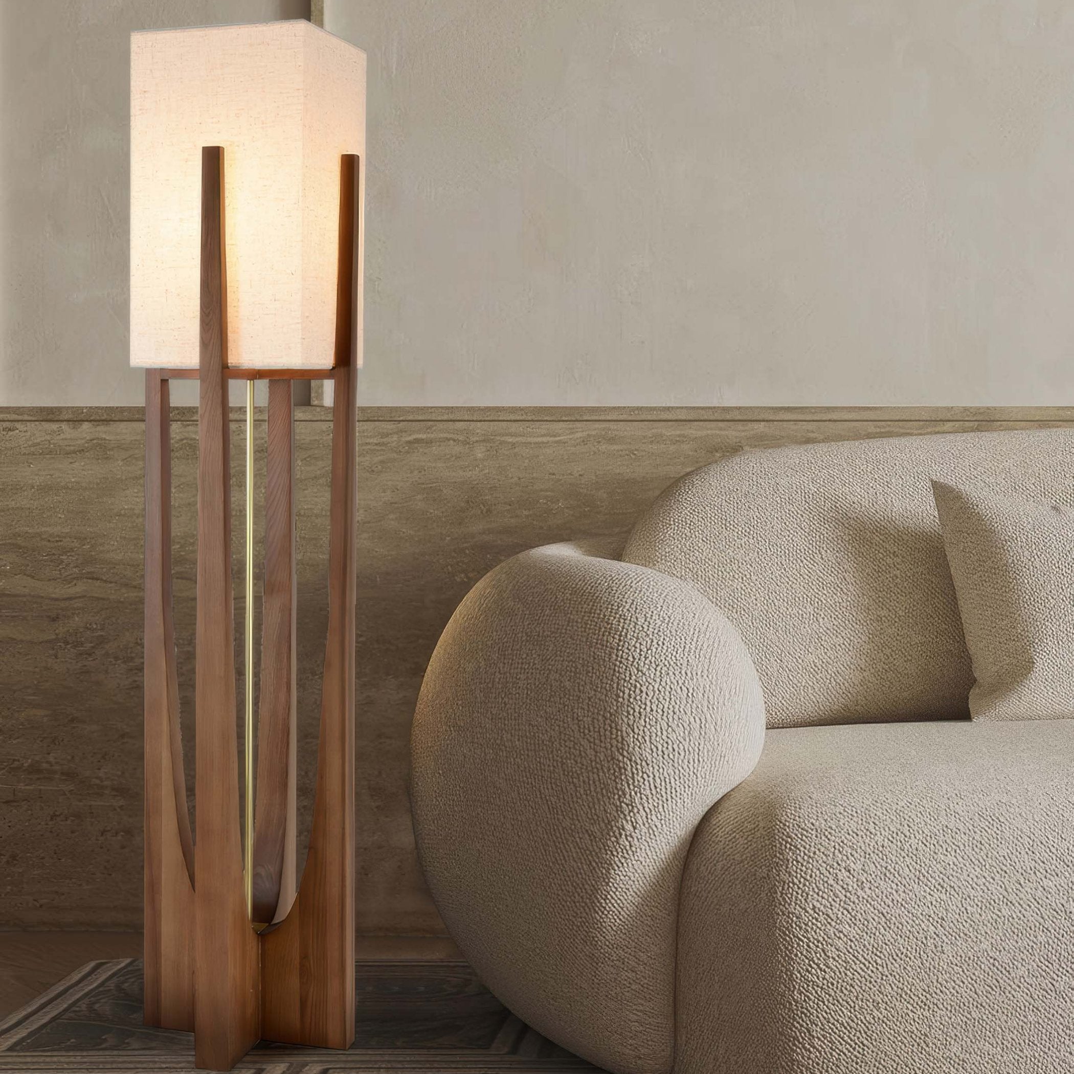 Minimalistische Vloerlamp van Walnoothout met Driekleurige Verlichting – Japanse Stijl Staande Lamp voor Modern Interieur