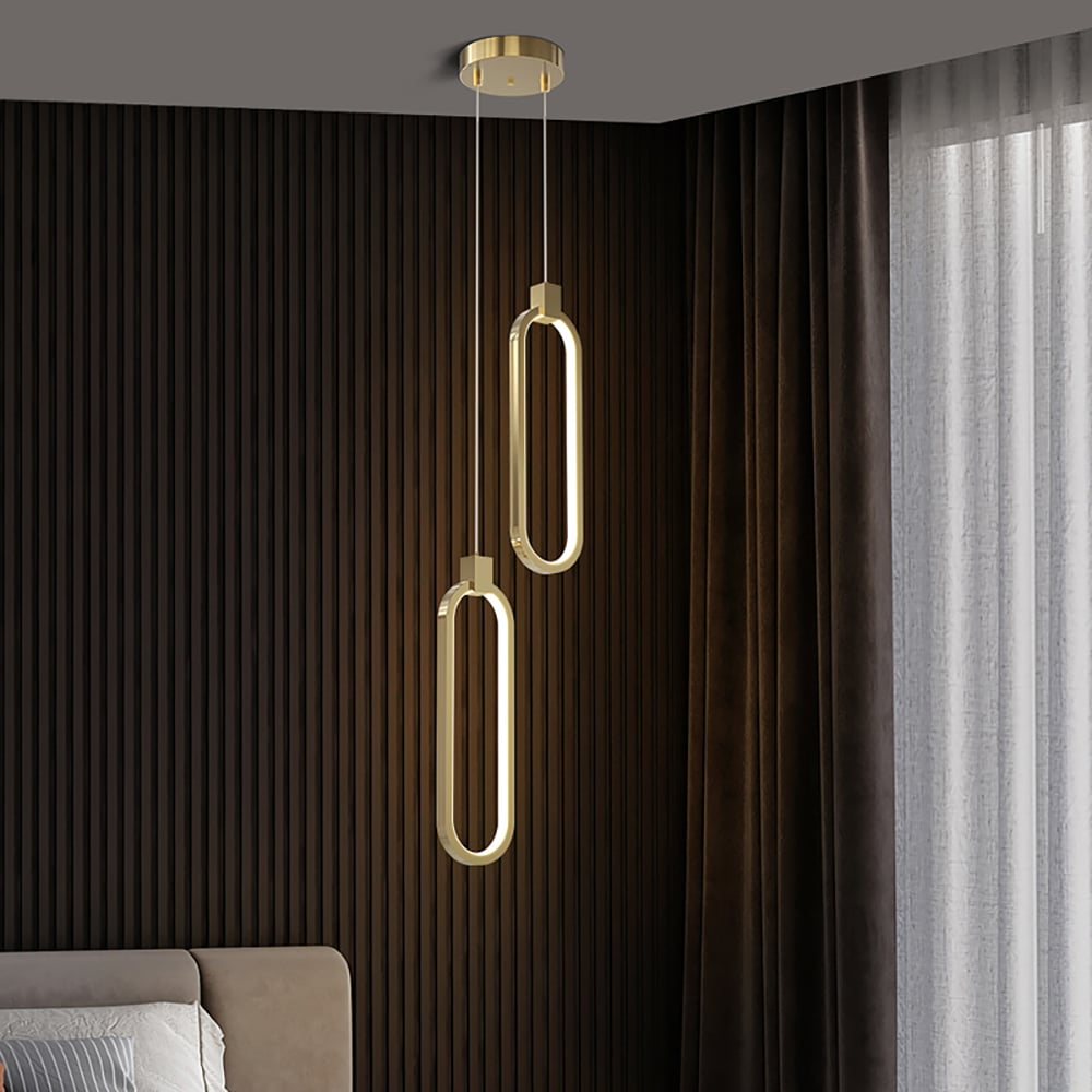 2-Lichts Hanglamp in Goud Messing met Moderne Cirkelvorm – Verstelbare Hoogte