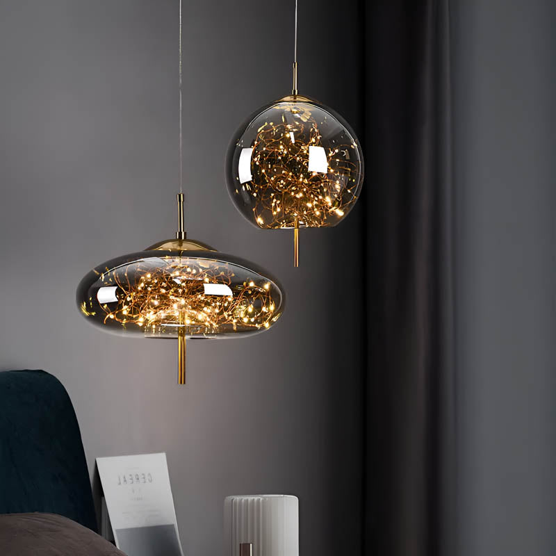 Essence Hanglamp van Donkerbruin Glas met Verstelbare Kabellengte – Elegante LED Verlichting