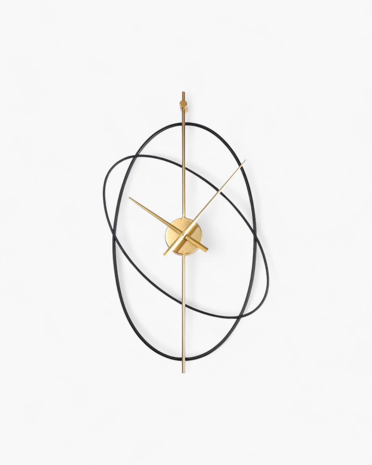 Écliptique Wandklok met Architectonisch Design en Stille Quartz Mechanisme – Zwart met Goudaccenten